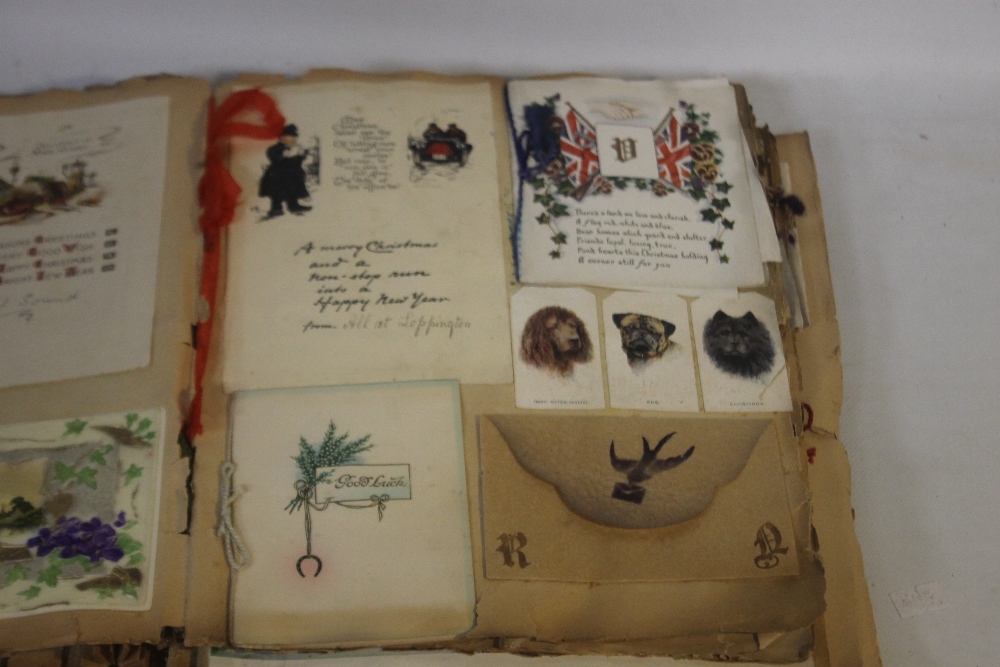 AN EDWARDIAN SCRAP BOOK CONTAINING A COLLECTION OF GREETINGS CARDS, to include various dated - Image 5 of 10