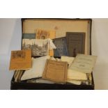 A SMALL SUITCASE OF BOOKLETS AND EPHEMERA to include guide books, plays, 1940s / 50s etc