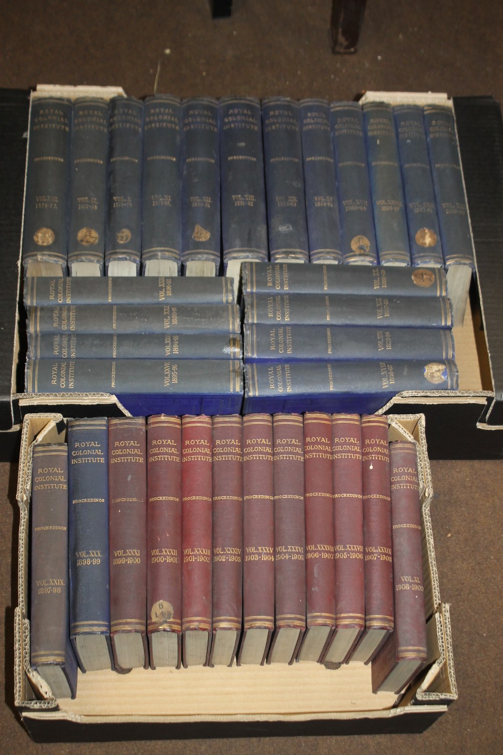 ROYAL COLONIAL INSTITUTION- TRANSACTIONS 1874-1909, 32 volumes, a runCondition Report:V