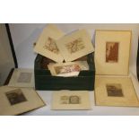 A SMALL TRAY OF UNFRAMED ETCHINGS, PRINTS AND ENGRAVINGS VARIOUS ARTISTS AND SUBJECTS