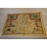 JOHN SPEED MAP OF STAFFORDSHIRE, Bassett & Chiswell, English text on back, later hand colouring,