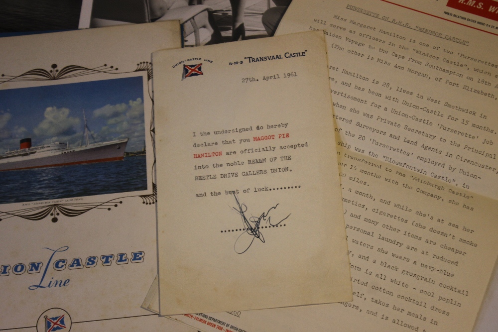 A QUANTITY OF EPHEMERA RELATING TO THE UNION-CASTLE SHIPPING LINE IN THE 1960S, including menus, - Image 5 of 5