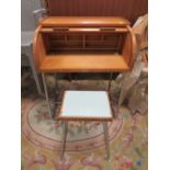 A CHILDS TRIANG DESK AND STOOL