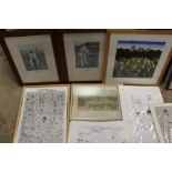 A COLLECTION OF FRAMED AND UNFRAMED CRICKET RELATED PICTURES AND PRINTS TO INCLUDE PASTEL