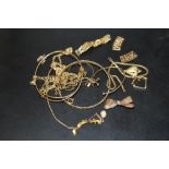A SMALL BAG OF GOLD PLATED JEWELLERY ETC