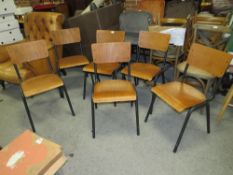 SIX INDUSTRIAL STYLE PLY AND METAL FRAMED DINING CHAIRS- A/F