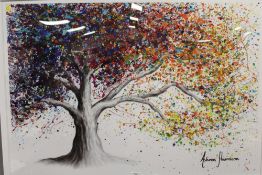 ASHVIN HARRISON - RAINBOW SOUL TREE, A LARGE FRAMED AND GLAZED CONTEMPORARY SCREEN PRINT OF A MULTIC
