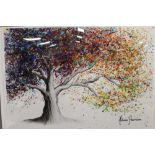 ASHVIN HARRISON - RAINBOW SOUL TREE, A LARGE FRAMED AND GLAZED CONTEMPORARY SCREEN PRINT OF A MULTIC