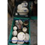 TWO TRAYS OF ASSORTED CHINA AND CERAMICS TO INCLUDE ALFRED MEAKIN CHINA, ORIENTAL TERRACOTTA VASE