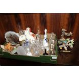 A COLLECTION OF CERAMIC AND GLASS BELLS, FIGURES ETC