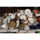 THREE TRAYS OF ASSORTED CHINA TO INCLUDE A SELECTION OF VINTAGE TEAWARES, RETRO COFFEE SET