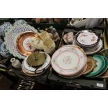 TWO TRAYS OF ASSORTED CERAMICS TO INCLUDE ROYAL CROWN DERBY, ROYAL WORCESTER ETC