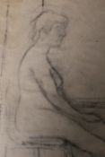 AN UNFRAMED PENCIL SKETCH OF A FEMALE NUDE SIGNED FRINK LOWER LEFT 37CM X 35.5CM