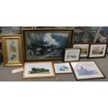 A COLLECTION OF ASSORTED PICTURES AND PRINTS TO INCLUDE RAILWAY INTEREST PRINTS, GILT FRAMED STILL