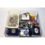 A TRAY OF COSTUME JEWELLERY AND WRISTWATCHES