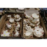 TWO TRAYS OF ROYAL ALBERT OLD COUNTRY ROSES CHINA TO INCLUDE A SET OF SIX TRIOS, TEAPOT, DINNER