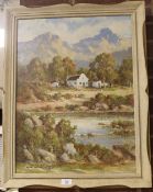 A FRAMED OIL ON BOARD DEPICTING A COUNTRY LANDSCAPE WITH COTTAGE SIGNED W.A WINDER LOWER LEFT 60CM X