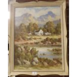 A FRAMED OIL ON BOARD DEPICTING A COUNTRY LANDSCAPE WITH COTTAGE SIGNED W.A WINDER LOWER LEFT 60CM X