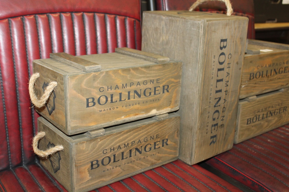 FIVE GRADUATED CHAMPAGNE BOLLINGER WOODEN BOXES - Image 3 of 3