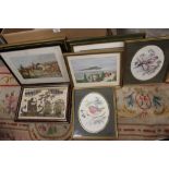 A BOX OF ASSORTED PICTURES AND PRINTS TO INCLUDE WATERCOLOURS ETC