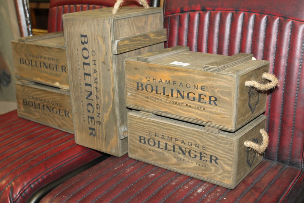 FIVE GRADUATED CHAMPAGNE BOLLINGER WOODEN BOXES - Image 2 of 3