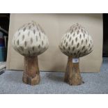 TWO DECORATIVE GARDEN MUSHROOM ORNAMENTS