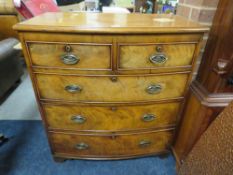 A 19TH CENTURY BOW FRONTED FIVE DRAWER CHEST W-92 CM