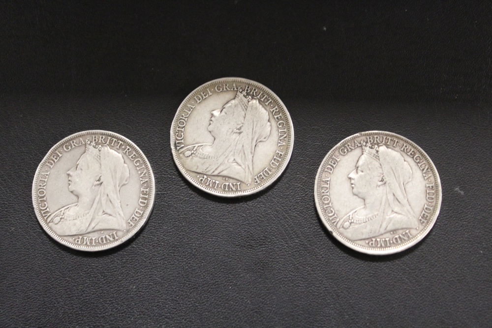 THREE VICTORIAN CROWN COINS DATED 1900, 1897 AND 1898 - Image 2 of 5