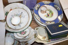 TWO TRAYS OF ASSORTED CHINA AND CERAMICS TO INC ROYAL WORCESTER, WEDGWOOD, ADDERLEY CHINA ETC