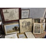 A LARGE QUANTITY OF PICTURES AND PRINTS TO INCLUDE AN ISAAC TAYLOR MAP OF WOLVERHAMPTON, DAVID