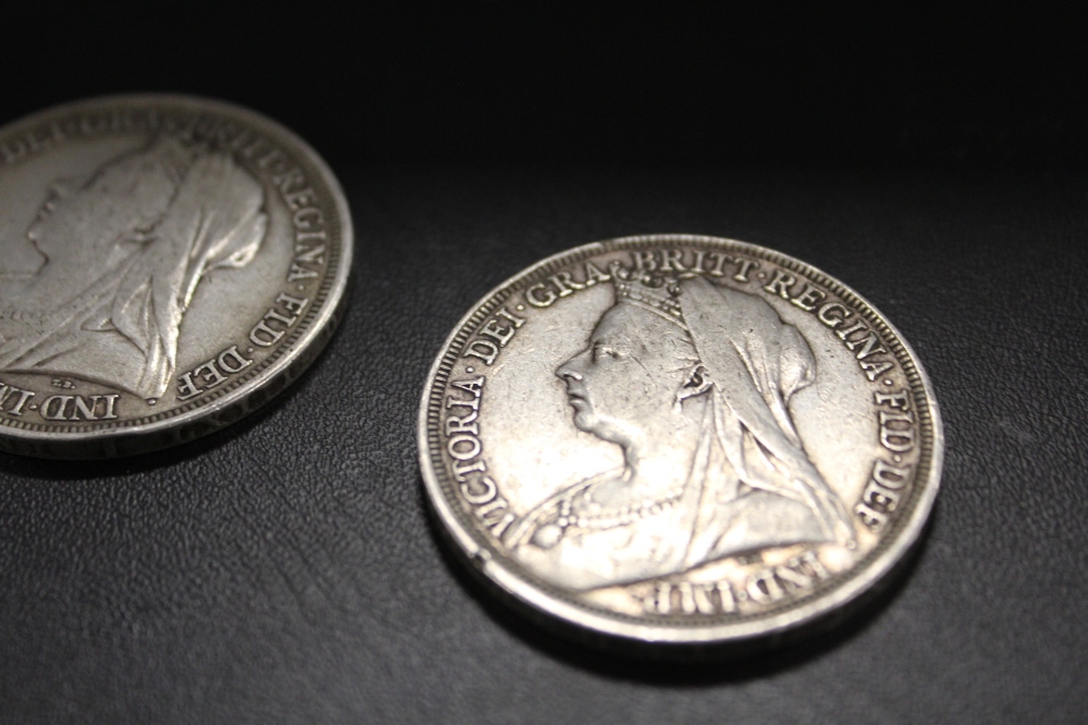 THREE VICTORIAN CROWN COINS DATED 1900, 1897 AND 1898 - Image 3 of 5