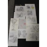 A QUANTITY OF UNFRAMED PENCIL POLITICAL CARICATURES