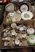 TWO TRAYS OF ANTIQUE CHINA TO INCLUDE HAND PAINTED COALPORT CUPS AND SAUCERS, CABINET PLATES ETC.