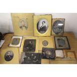 A BOX OF DEGUARRATYPE STYLE PICTURES ETC TO INCLUDE A WHITE METAL EXAMPLE