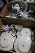 TWO TRAYS OF BLUE AND WHITE CHINA TO INC WEDGWOOD, COALPORT ETC