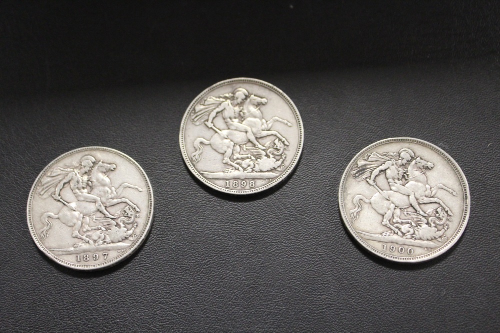THREE VICTORIAN CROWN COINS DATED 1900, 1897 AND 1898 - Image 5 of 5