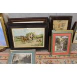 A LARGE QUANTITY OF ASSORTED PICTURES AND PRINTS TO INCLUDE A NEEDLEWORK, OAK FRAMED EXAMPLES ETC