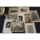 A TRAY OF UNFRAMED ENGRAVINGS ETC. TO INCLUDE SIGNED EXAMPLES, FIGURE STUDIES, PORTRAIT STUDIES ETC.