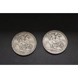 TWO VICTORIAN SILVER CROWN COINS DATED 1890 AND 1891