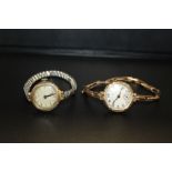 A LADIES 9CT GOLD CASES THOMAS RUSSELL AND SON WRIST WATCH TOGETHER WITH ANOTHER (2)