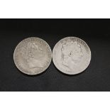 TWO GEORGE III SILVER CROWN COINS DATED 1818 AND 1820