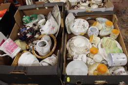 TWO TRAYS OF ASSORTED CERAMICS AND CHINA TO INCLUDE CROWN STAFFORDSHIRE COFFEE CUPS AND SAUCERS,