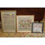 THREE ANTIQUE FRAMED AND GLAZED FRAMED AND GLAZED SAMPLERS, ONE DATED 1891