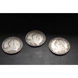 THREE VICTORIAN CROWN COINS DATED 1900, 1897 AND 1898