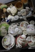 TWO TRAYS OF ASSORTED CHINA AND CERAMICS TO INC AYNSLEY, CRESCENT CHINA, BURLEIGHWARE LAMP ETC