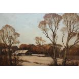 EDGAR THOMAS HOLDING (1870-1952). A winter wooded landscape with farmstead, 'Winter at Sutton' see