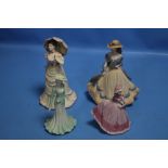 FOUR COALPORT FIGURINES - TWO LARGE AND TWO SMALL, SPANISH SERENADE, CHISWICK WALK, CASSANDRA AND