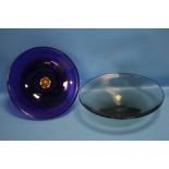A SIGNED ART GLASS BOWL AND A BRISTOL BLUE GLASS BOWL