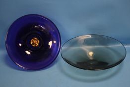 A SIGNED ART GLASS BOWL AND A BRISTOL BLUE GLASS BOWL