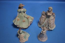 FOUR COALPORT MATT FIGURINES - TWO LARGE AND TWO SMALL - DEMELZA, MIDSUMMER STROLL, MADELAINE AND